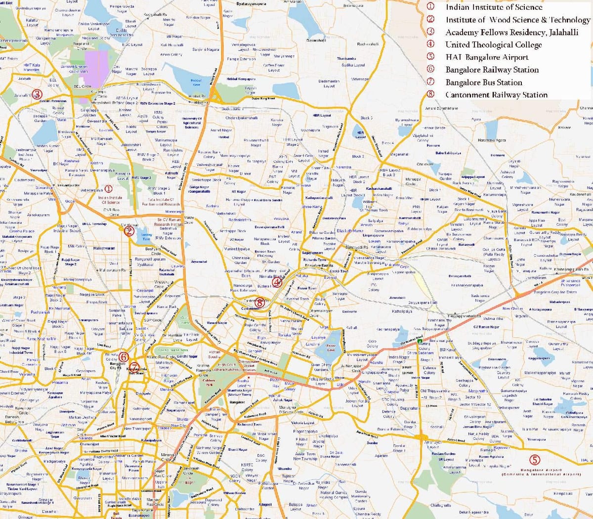 maršruto žemėlapį Bangalore