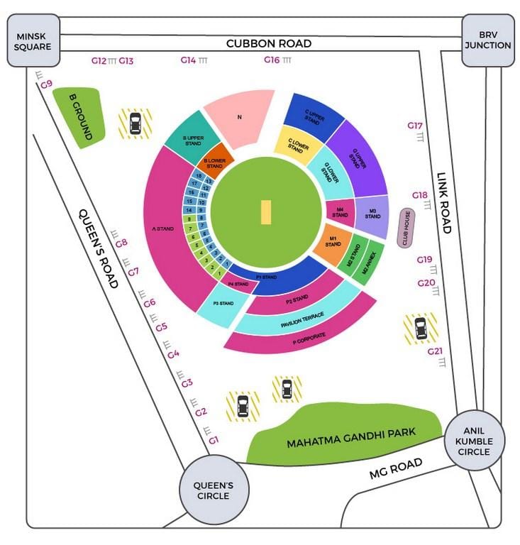 Bangalore kriketo stadionas žemėlapyje