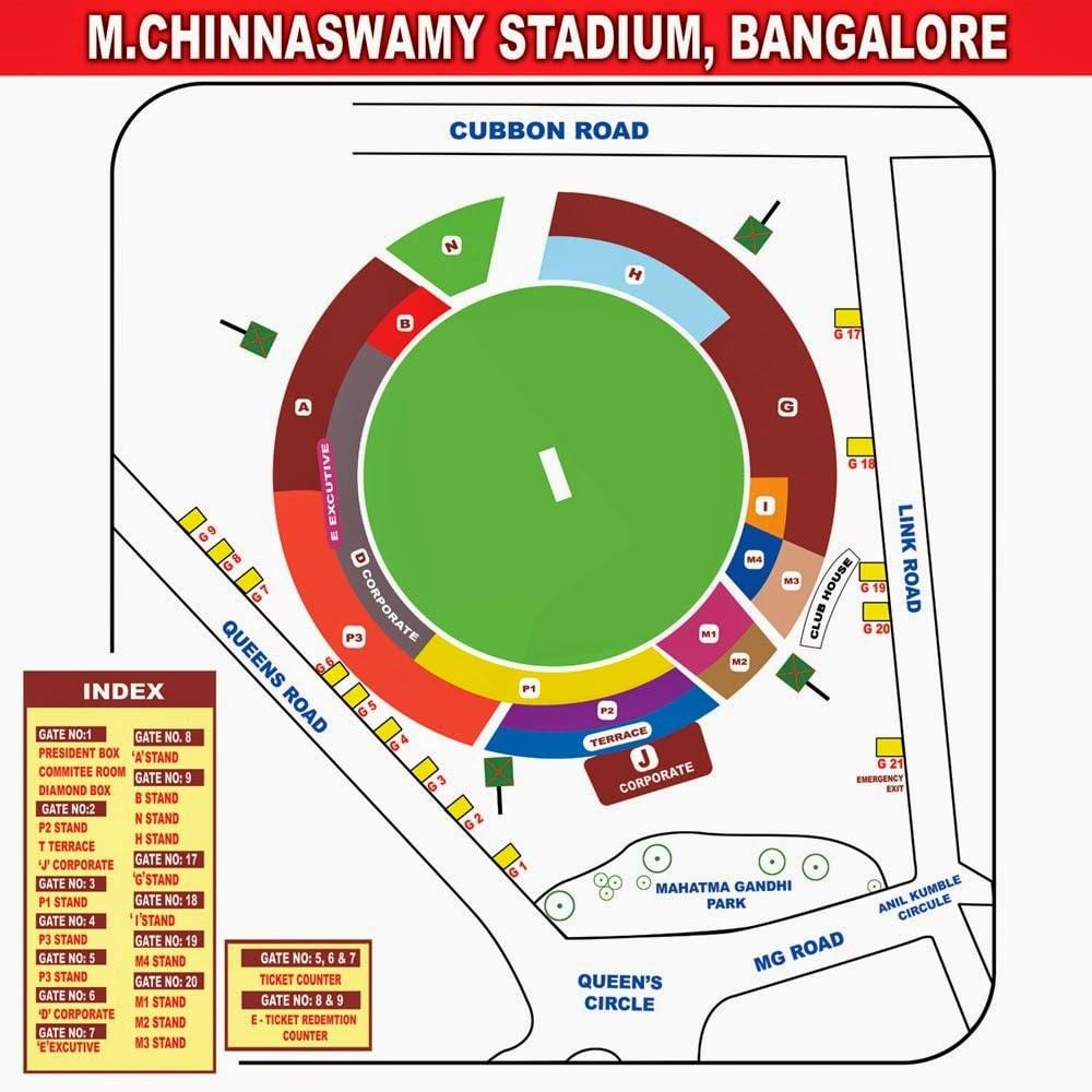 Bangalore chinnaswamy stadionas žemėlapyje